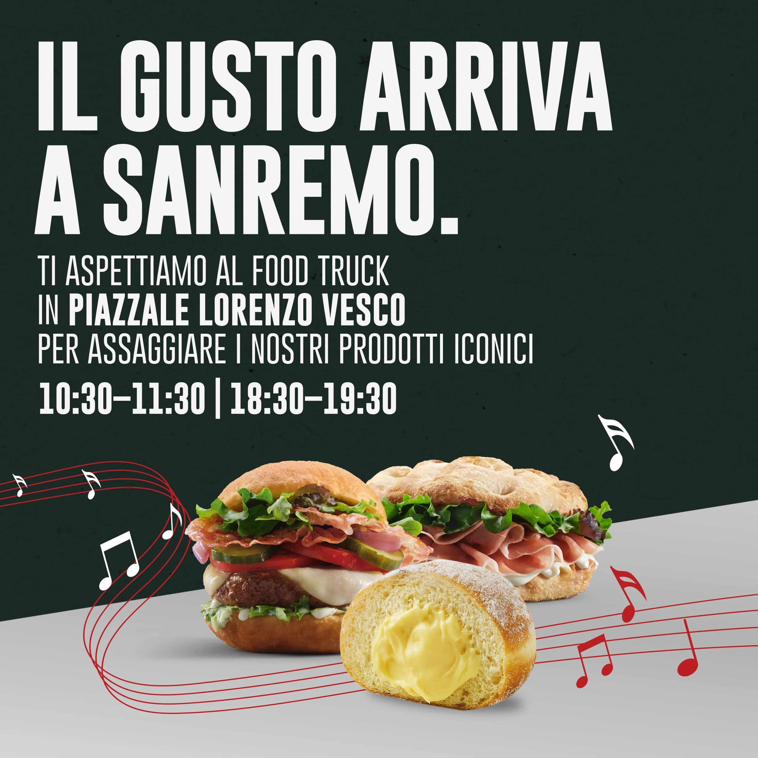 Ti aspettiamo al food truck in Piazzale Lorenzo Vesco per assaggiare i nostri prodotti iconici - 10:30–11:30 | 18:30–19:30