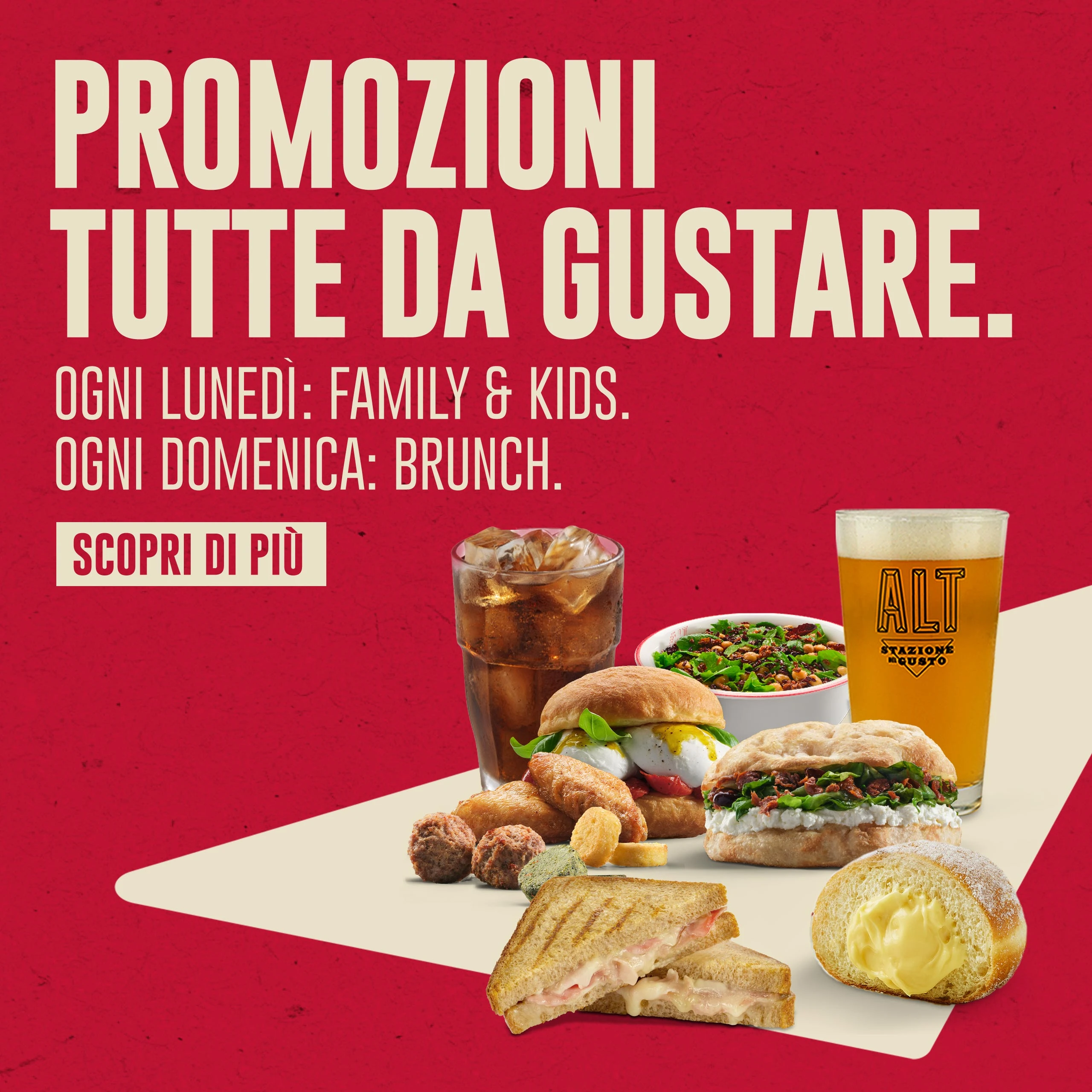 Promozioni tutte da gustare. - Ogni lunedì: Family & Kids. Ogni domenica: Brunch. - Scopri di più