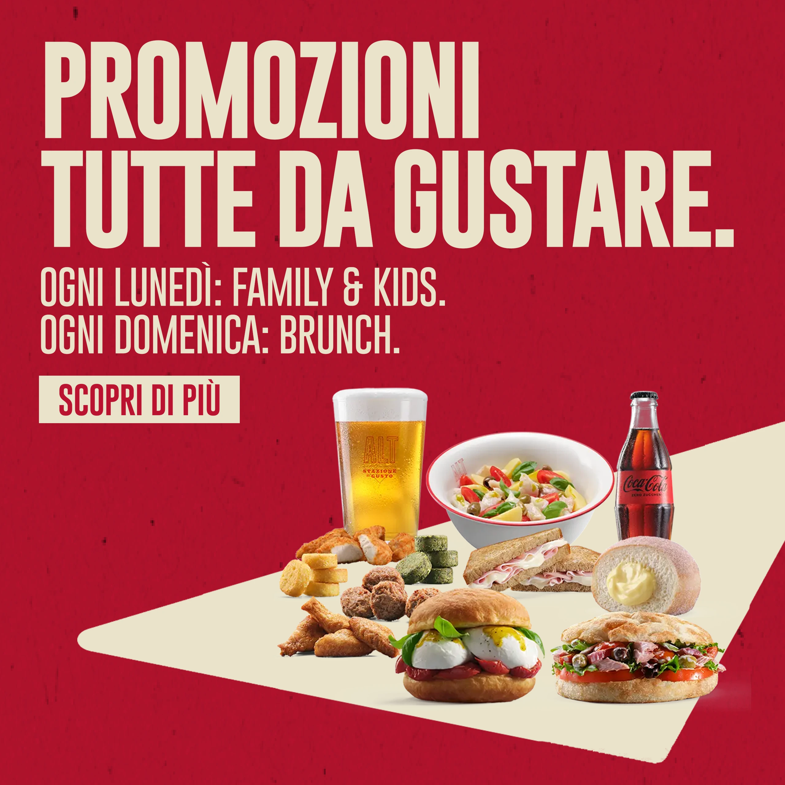 Promozioni tutte da gustare. - Ogni lunedì: Family & Kids. Ogni domenica: Brunch. - Scopri di più
